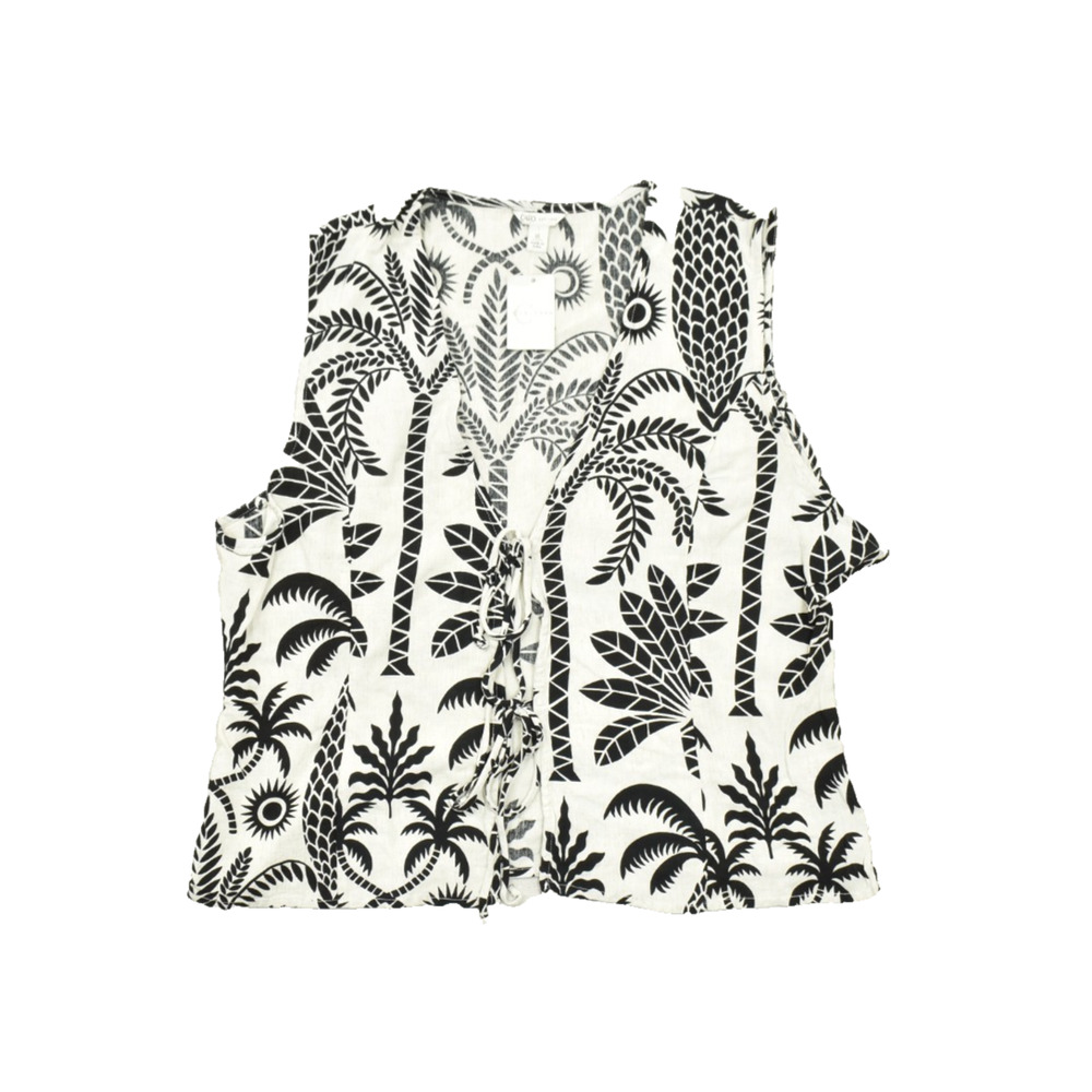 Cato Women's XL Vest Top Black White Tropical Palm Tree Print Rayon Flax NEW